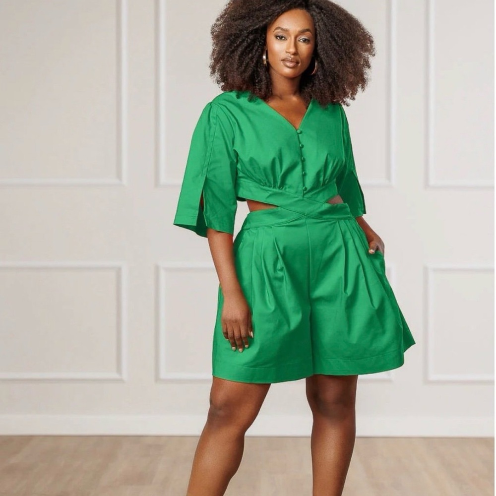Medium Size Green V-Neck Cutout Romper